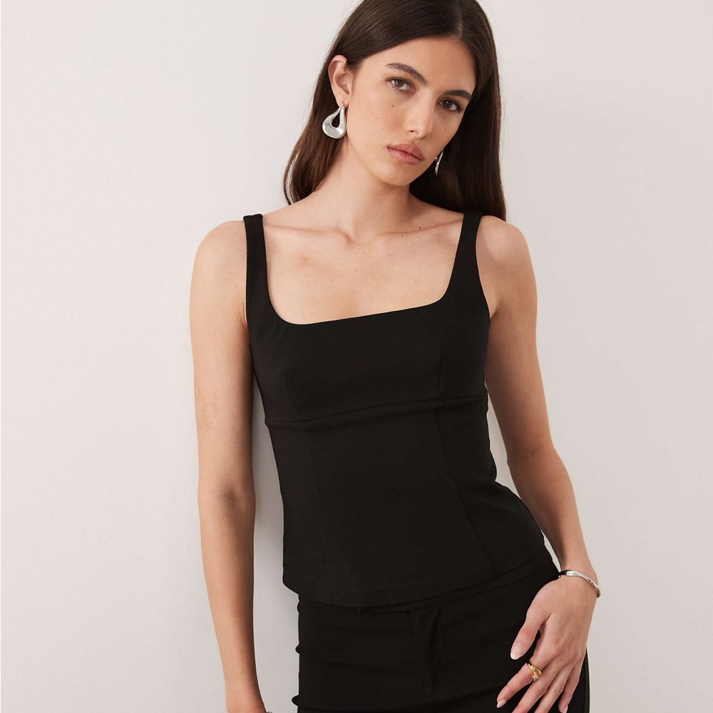 Mango Valeria Square Neck Top in Black